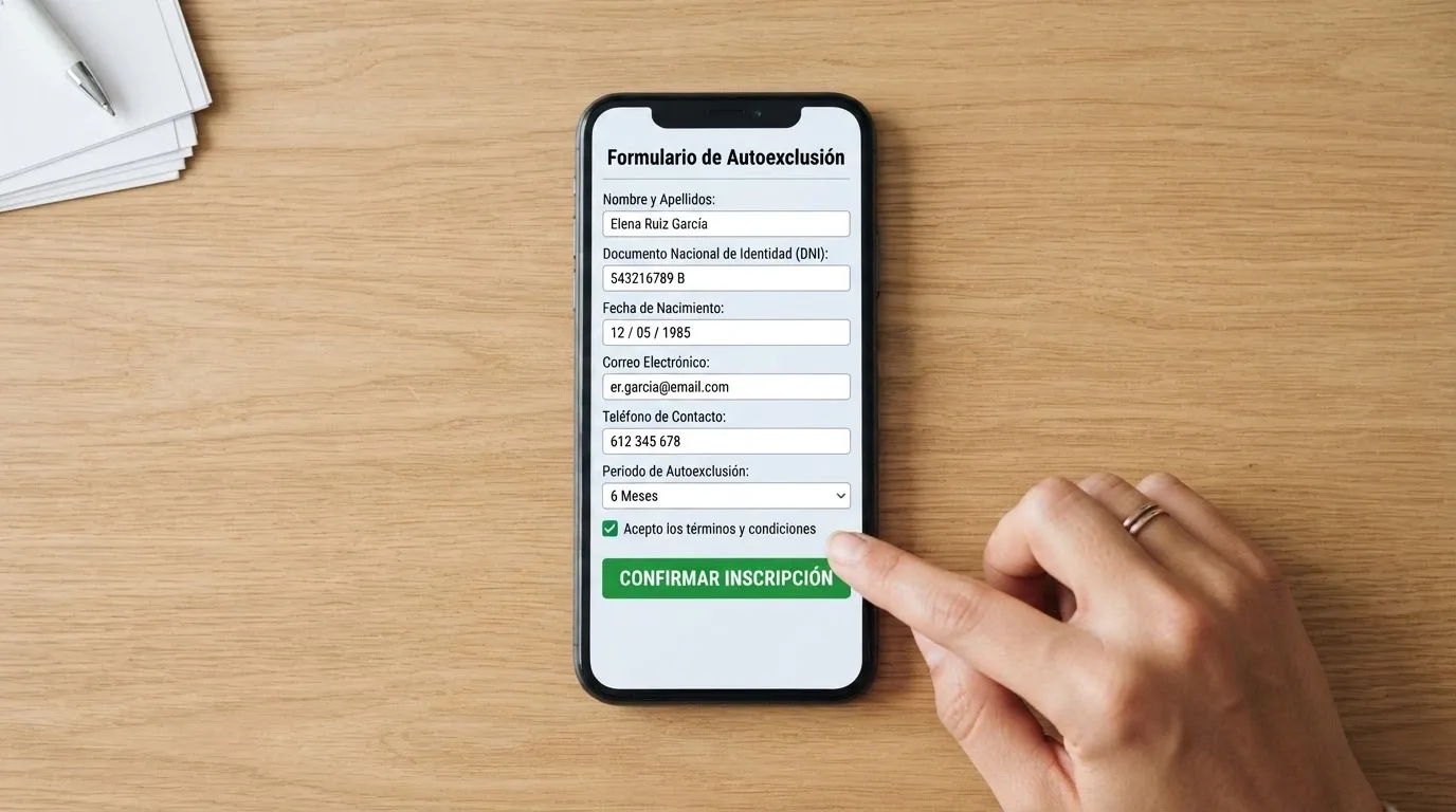 Pantalla del formulario de inscripción en el Registro General de Interdicciones de Acceso al Juego en la web de la DGOJ