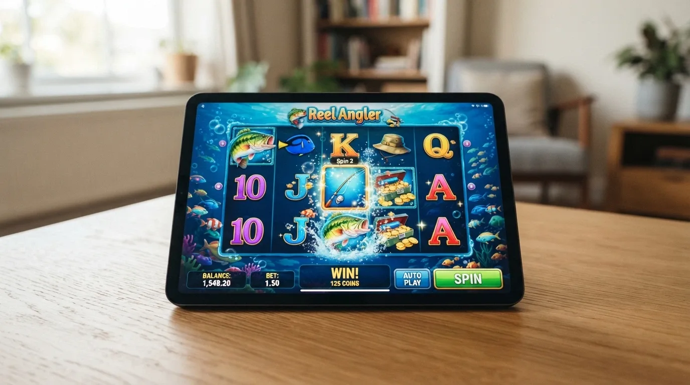 Pantalla del juego Big Bass Splash de Pragmatic Play con los rodillos en movimiento y los símbolos de pesca visibles