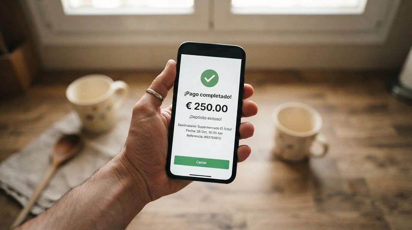Teléfono móvil mostrando la aplicación de Bizum con una confirmación de pago a un casino online