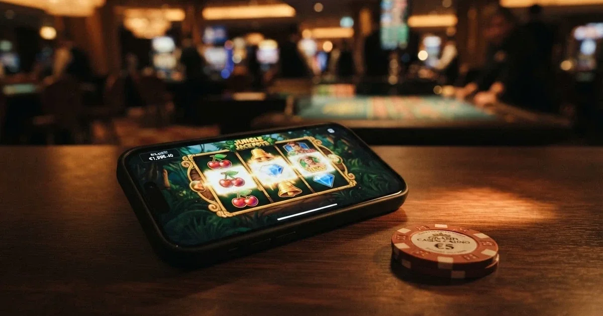 Interfaz de un casino online con depósito en XRP, mostrando el saldo en criptomonedas y una pantalla de tragaperras activa