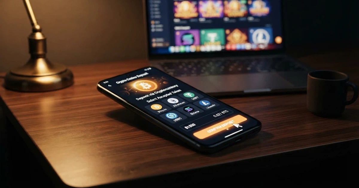 Pantalla de un casino online mostrando la opción de depósito con Solana junto a las criptomonedas aceptadas