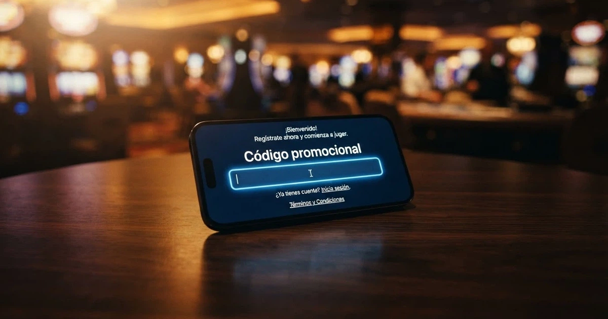 Pantalla de registro en un casino online español donde se solicita introducir un código promocional