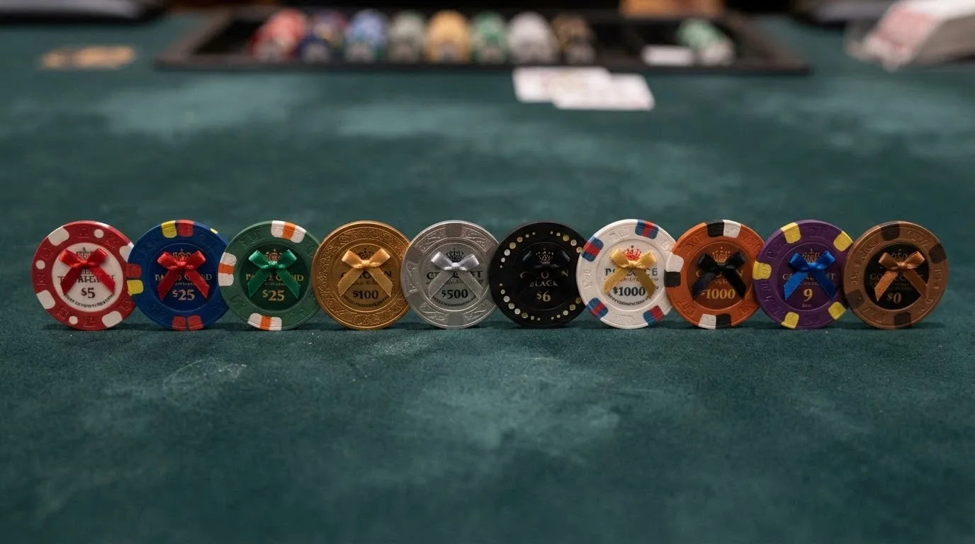 Diez tarjetas de casino alineadas con distintos colores y símbolos de regalo, representando la comparativa de operadores