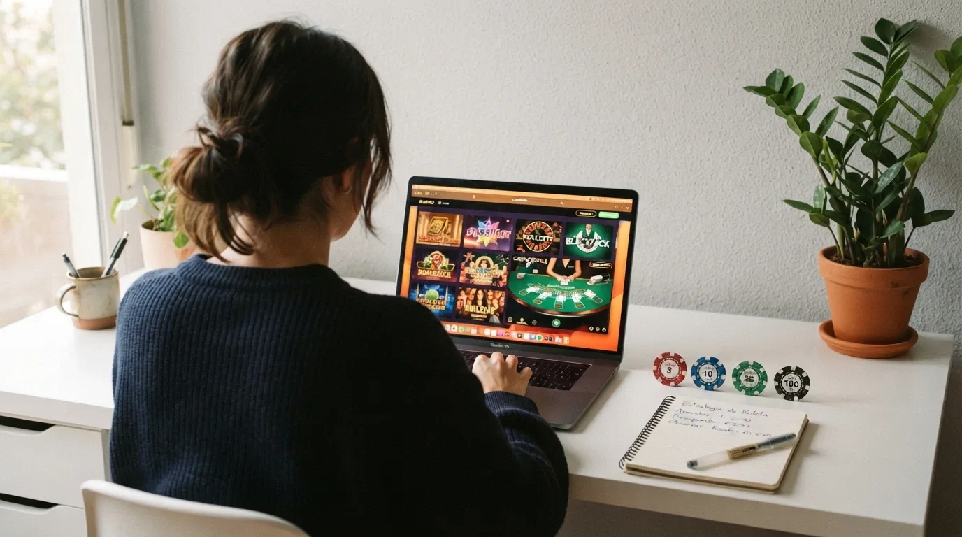 Una tabla comparativa con filas de logos de casinos online y columnas con sellos de licencia, porcentajes de bono y símbolos de criptomoneda