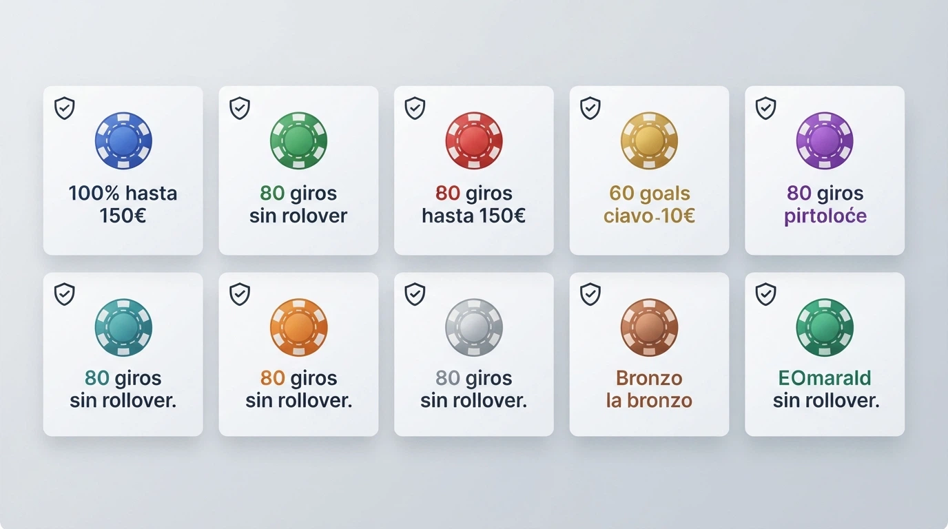 Tabla con los logos y nombres de los principales casinos con licencia DGOJ en España junto a sus bonos de bienvenida