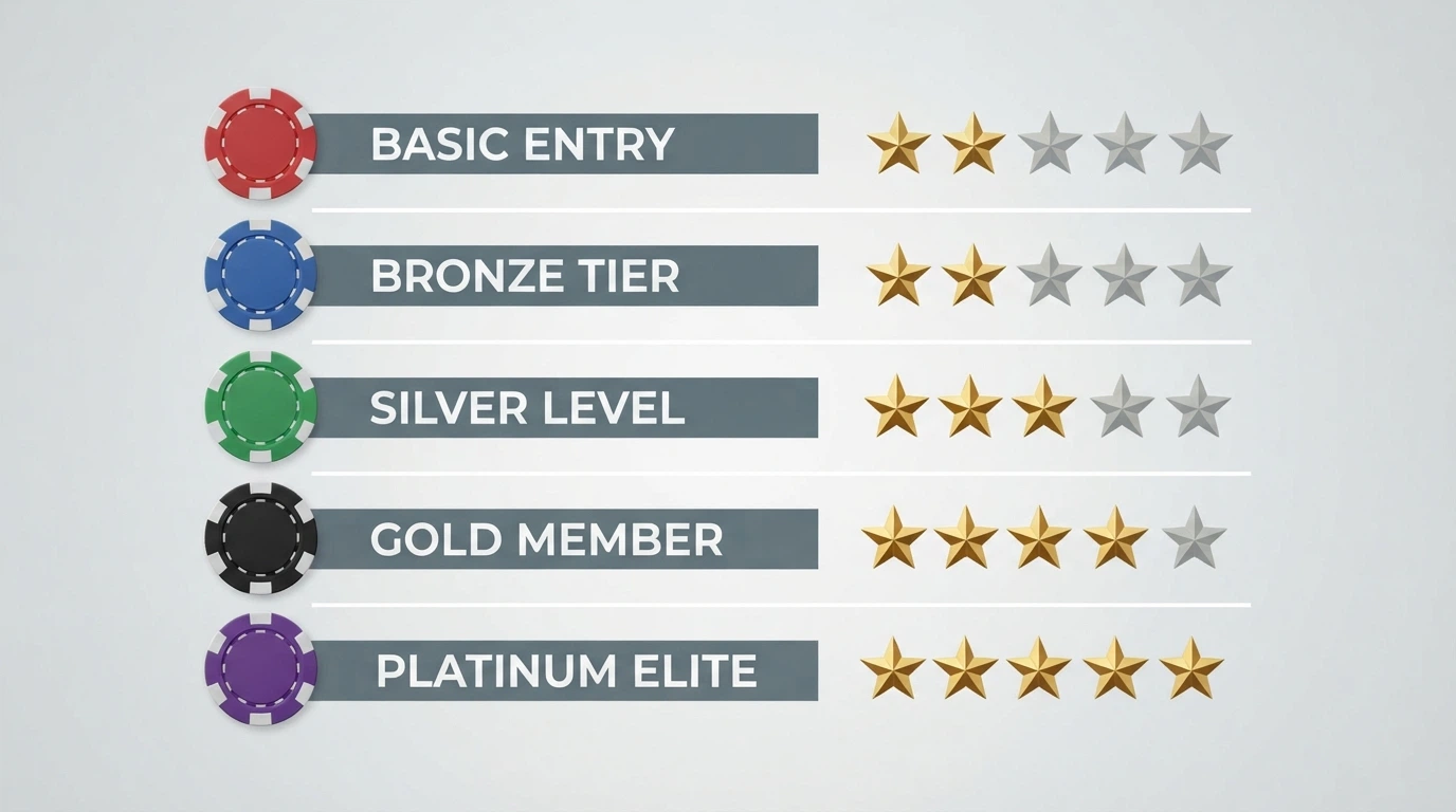 Varios logos de casinos online alineados sobre una tabla comparativa con íconos de estrellas junto a cada fila