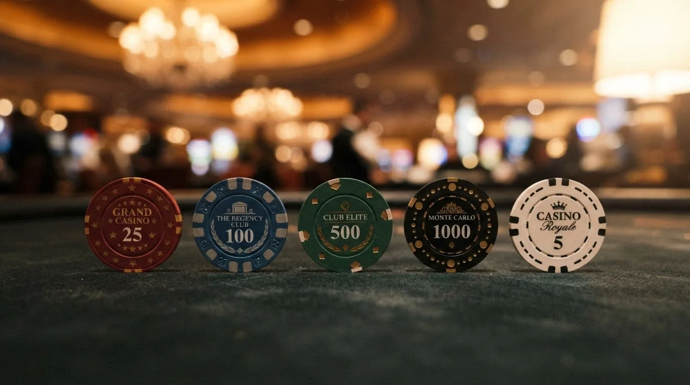 Varias fichas de casino alineadas con los logotipos de los operadores analizados