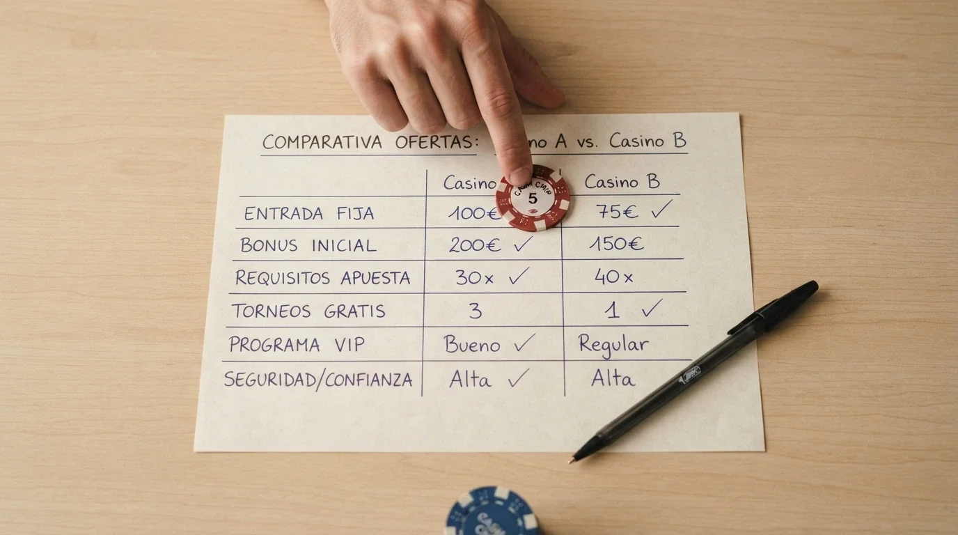 Una mesa de comparación visual con diez tarjetas dispuestas en abanico, cada una con el logotipo de un operador y un distintivo que marca «sin depósito» o «con depósito» debajo