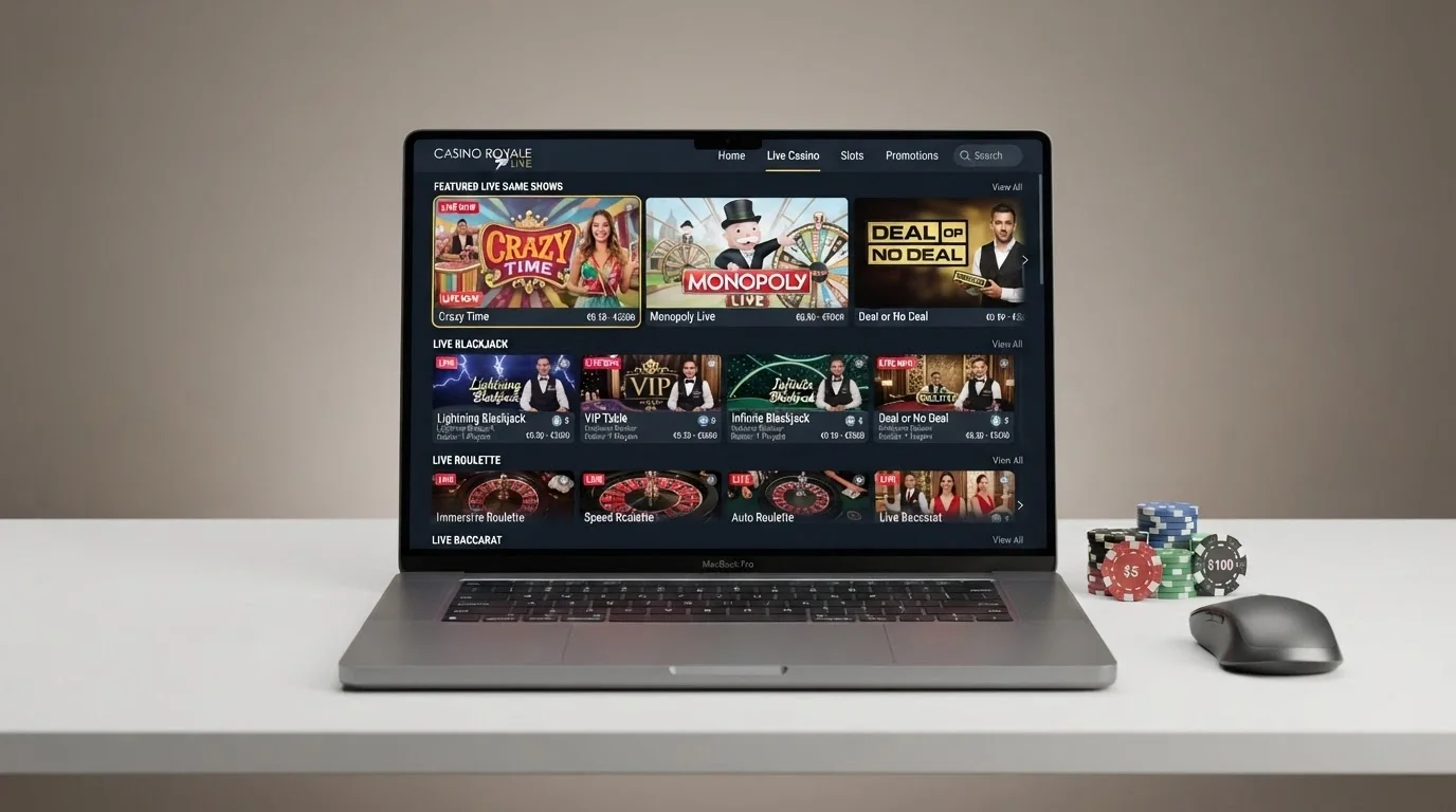 Interfaz de un casino online con licencia española mostrando la sección de juego en vivo con Crazy Time