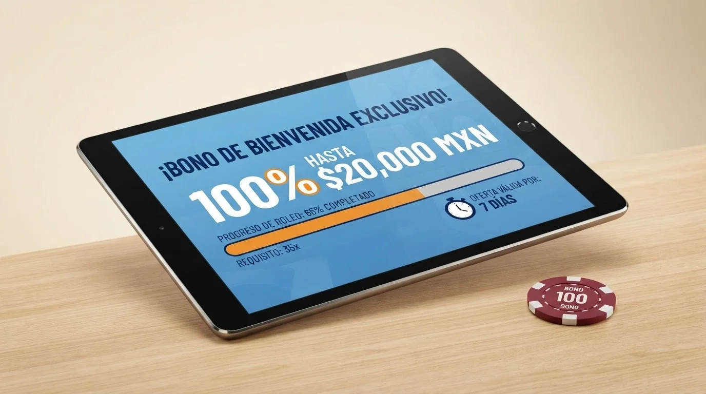 Pantalla de promoción de bienvenida de un casino de bingo online con la letra pequeña del rollover