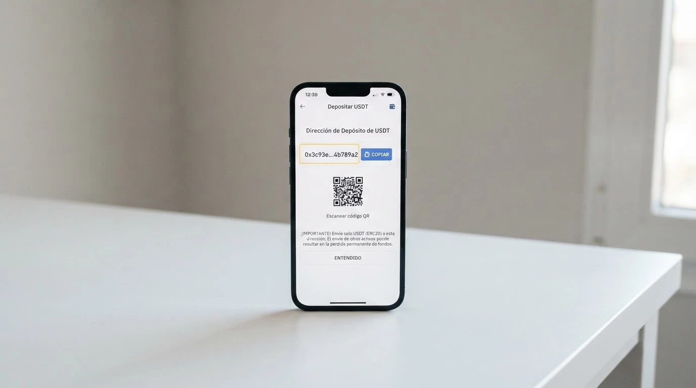 Pantalla de un casino online mostrando la sección de depósito con TRX seleccionado como método y una dirección de wallet lista para copiar