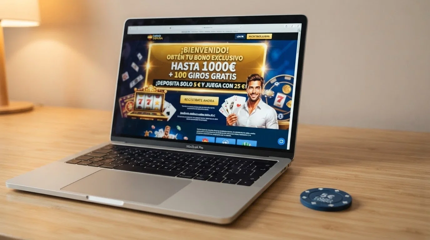 Pantalla de promoción de bono de bienvenida en un casino online con el importe mínimo de depósito destacado