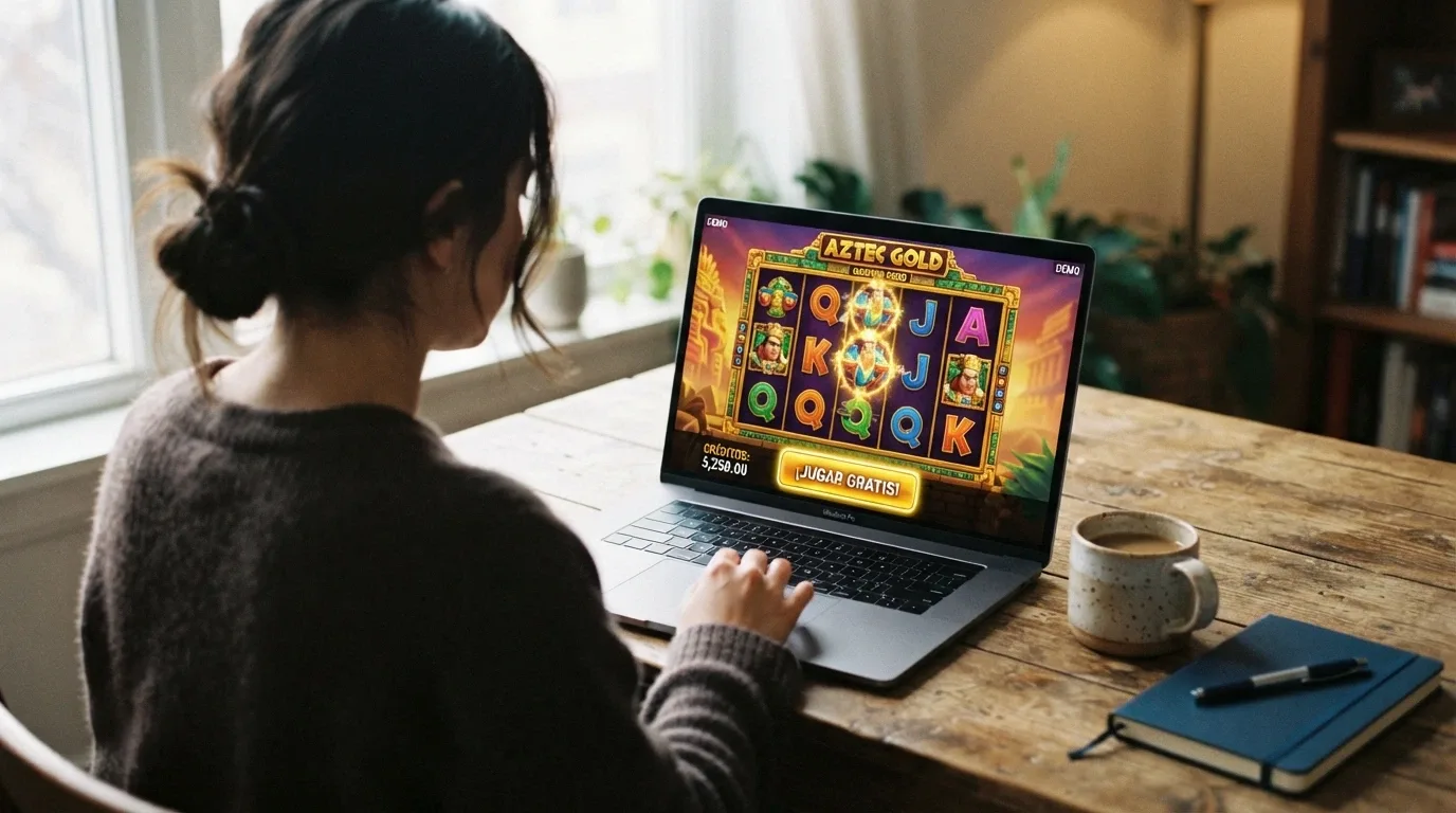 Pantalla del modo demo de una tragaperras Fire Blaze con el contador de crédito ficticio visible y la opción «jugar gratis» señalada