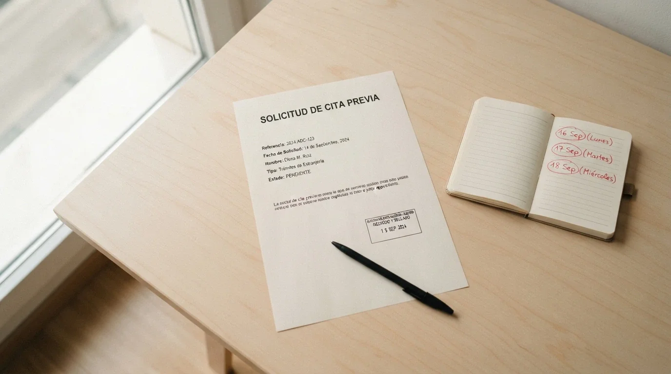 Un documento oficial con el membrete de la DGOJ y un sello de registro junto a un calendario que marca tres días hábiles