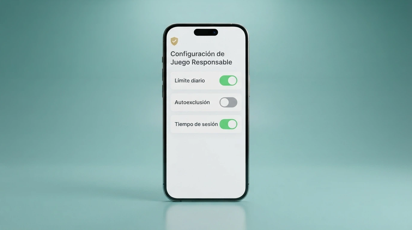 Pantalla de configuración de límites de depósito en un casino online español, con los controles de autoexclusión visibles y el logotipo de «Juego más seguro» de la DGOJ
