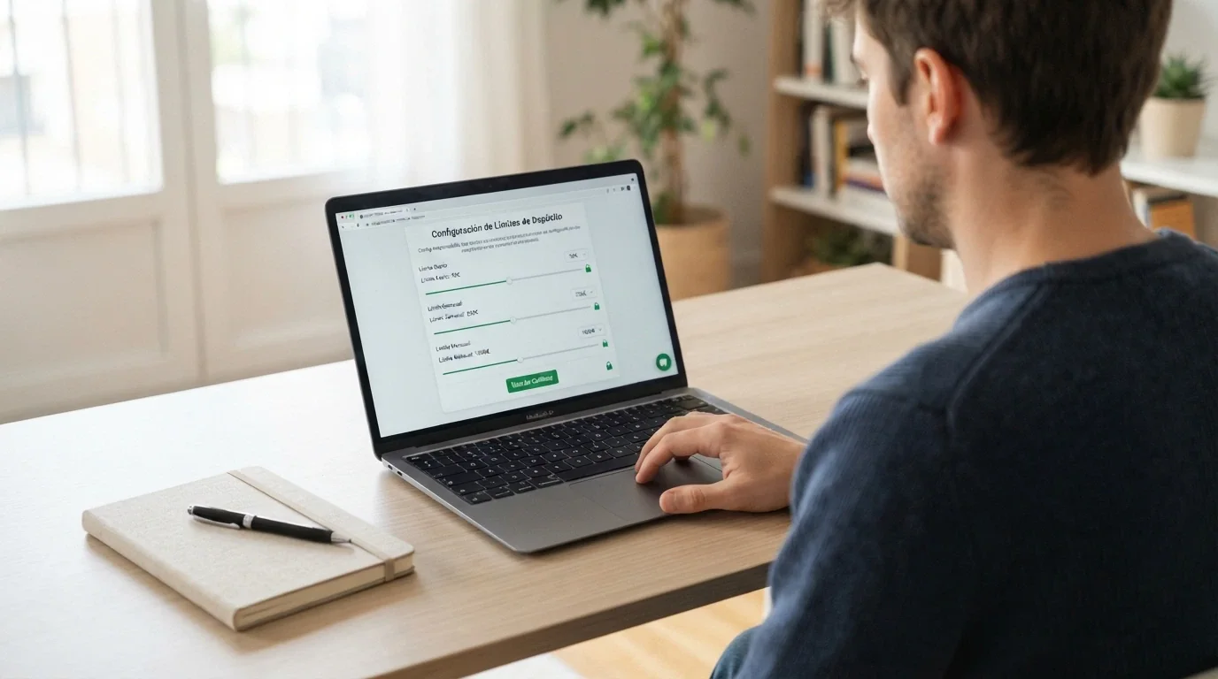 Panel de configuración de límites de depósito en un casino online, con los selectores de límite diario, semanal y mensual visibles junto a un candado de seguridad