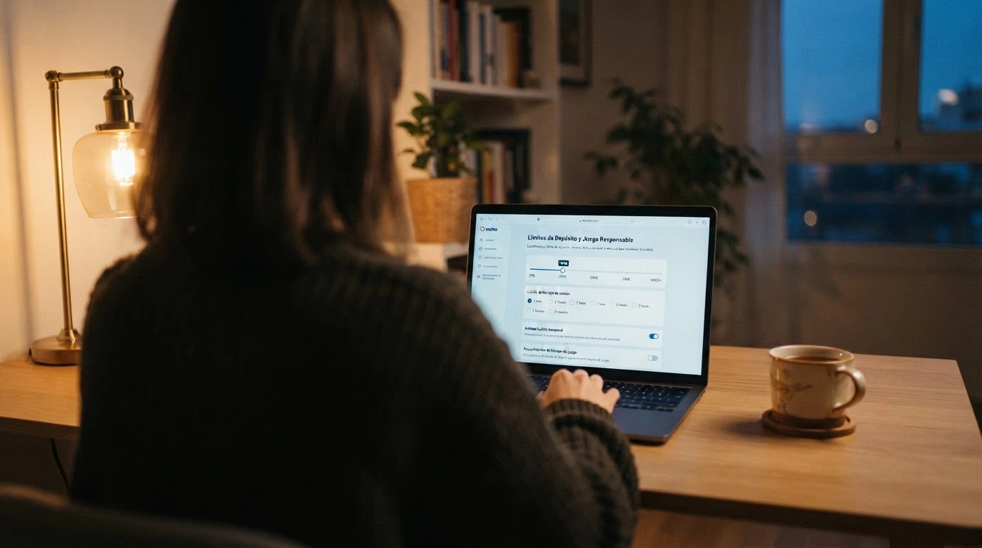 Persona ante una pantalla consultando los ajustes de límite de depósito en la cuenta de un casino online español