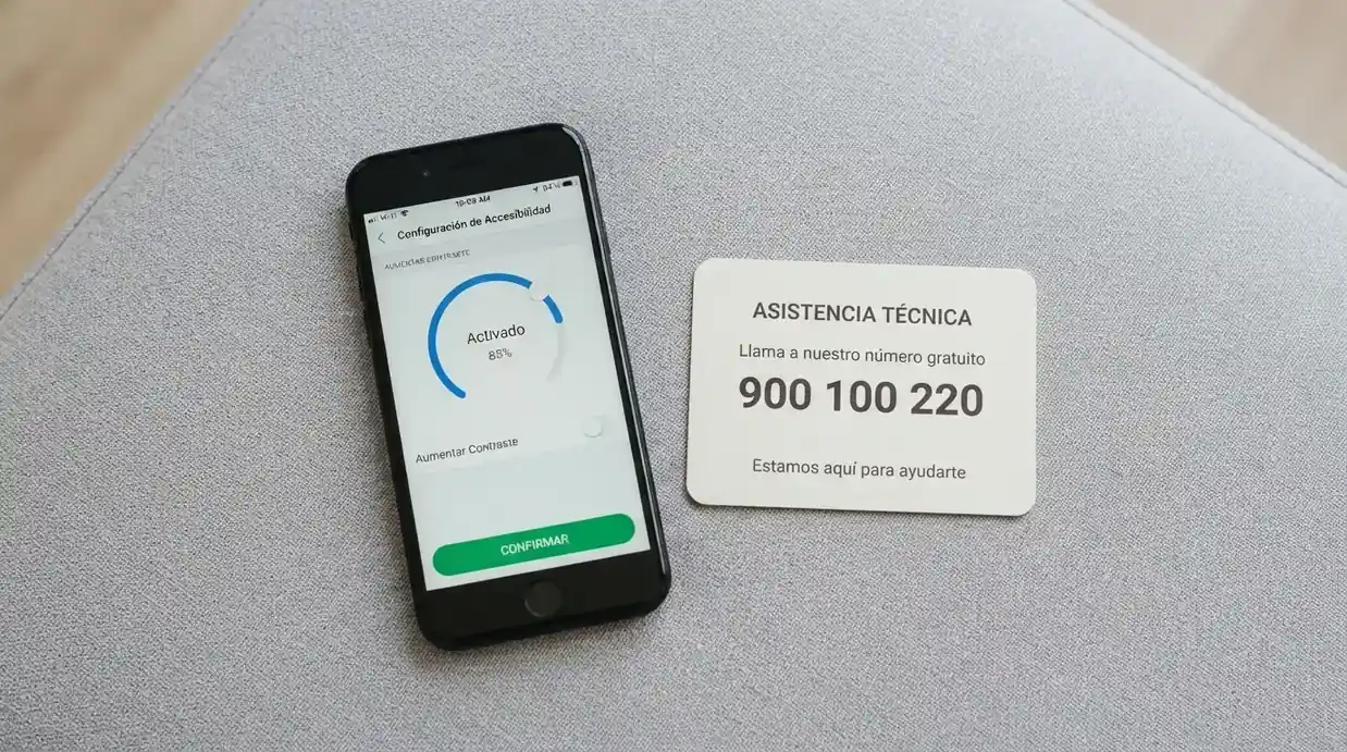 Teléfono con la pantalla de configuración de límites de depósito de un operador español, junto a una tarjeta con el número gratuito 900 200 225 de FEJAR