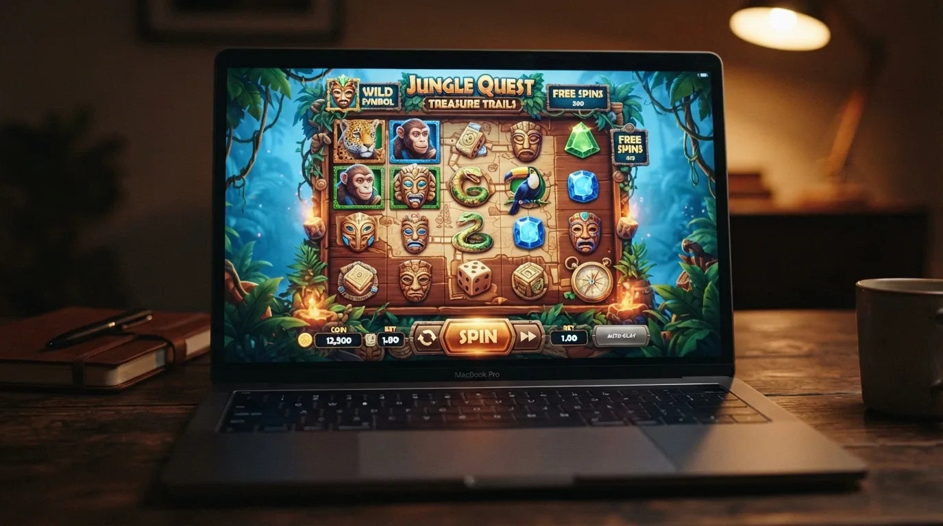 Pantalla del juego Jumanji de NetEnt con el tablero y los símbolos característicos de la película
