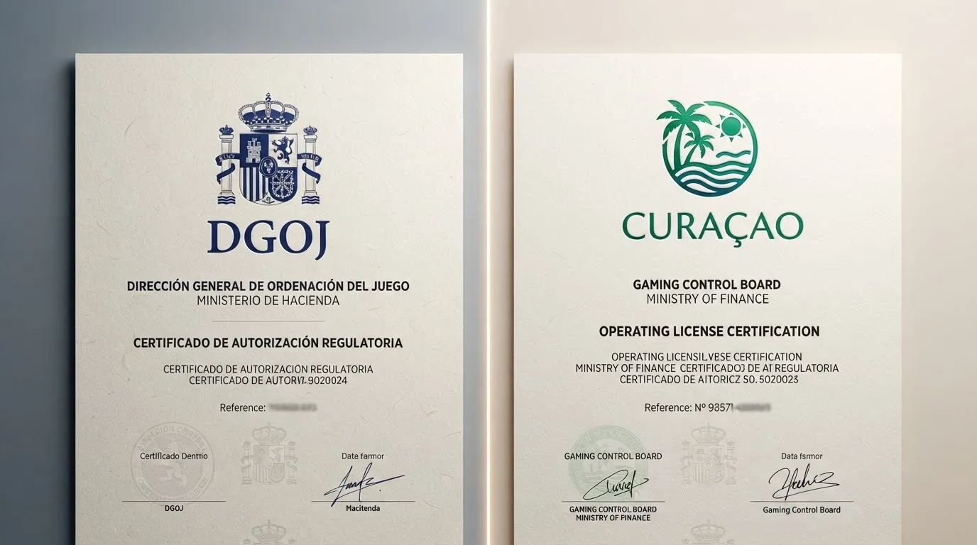 Documento oficial con sellos de Curaçao y España lado a lado, separados por una línea