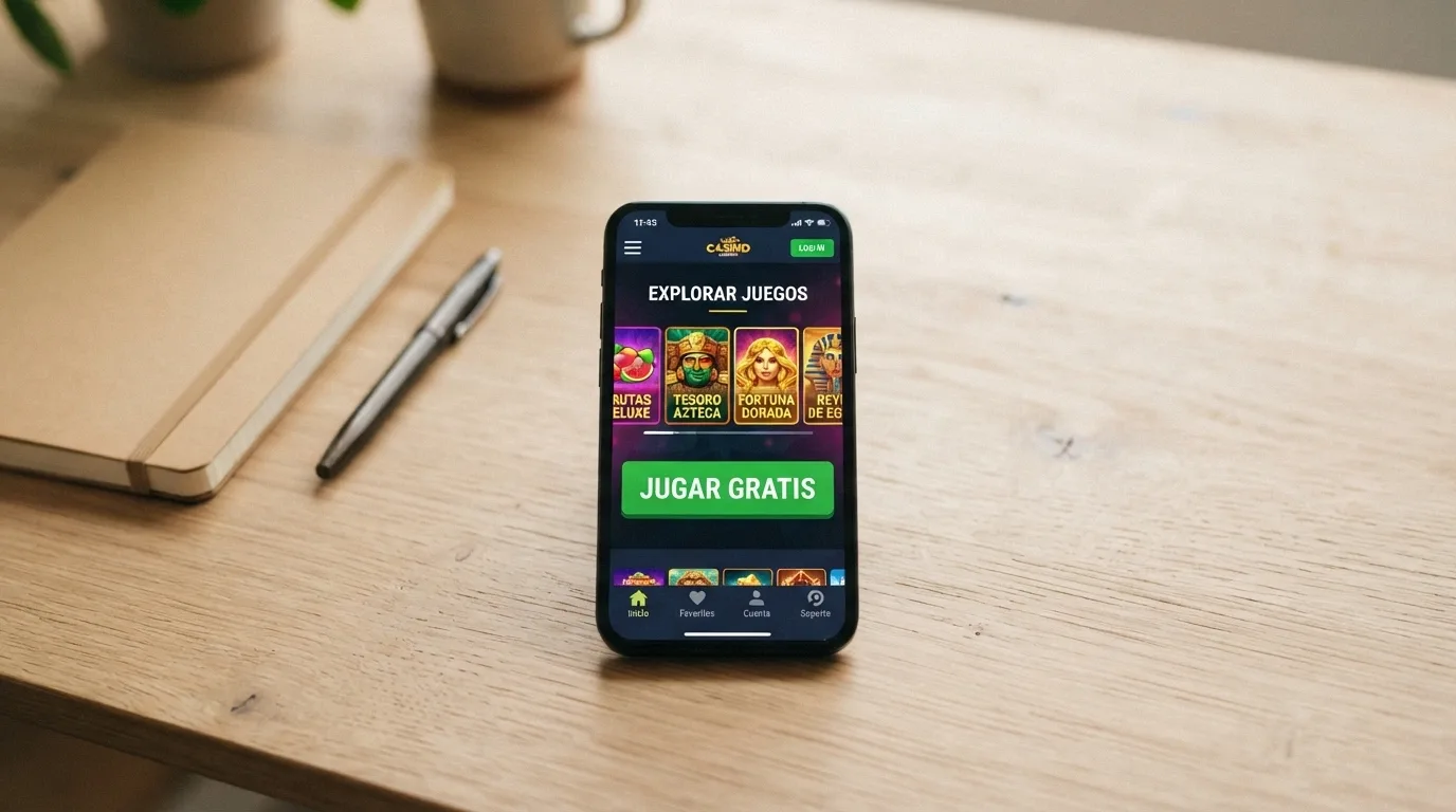 Pantalla de un casino online con el botón de «jugar gratis» o «modo demo» activado sobre una slot