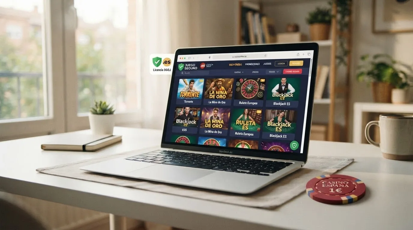 Un casino online de estreno con el distintivo de licencia DGOJ y el logotipo de Bizum en el cajero