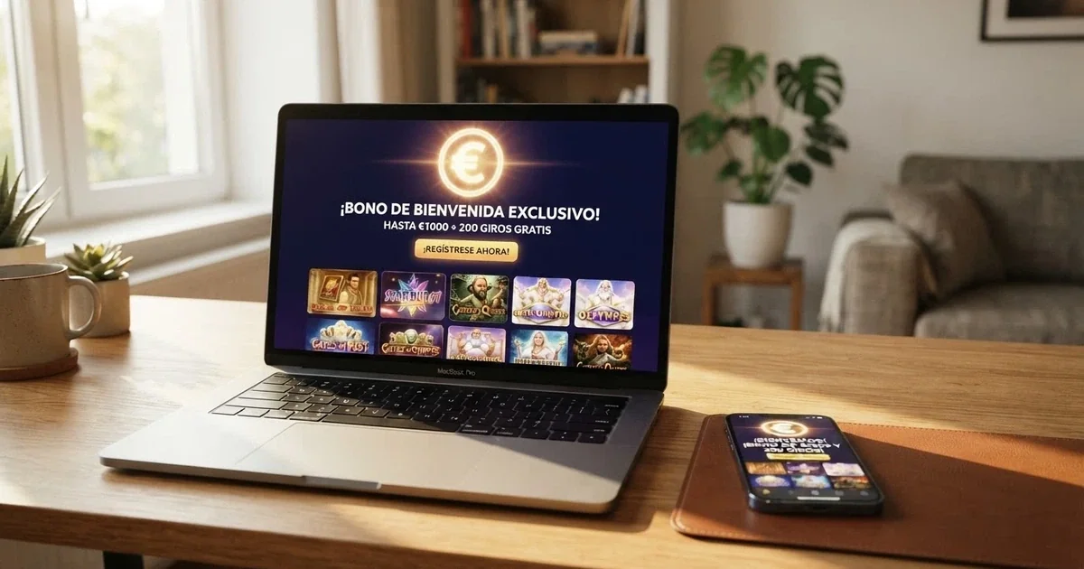 Interfaz de un casino online nuevo con licencia española mostrando su oferta de bienvenida en pantalla