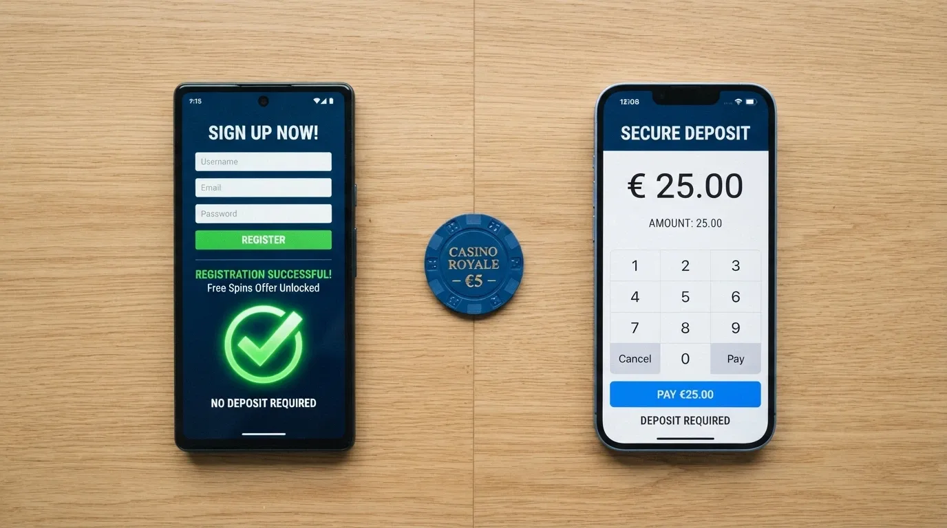 Comparativa visual entre una oferta que pide depósito y otra que solo exige registro para obtener tiradas gratis