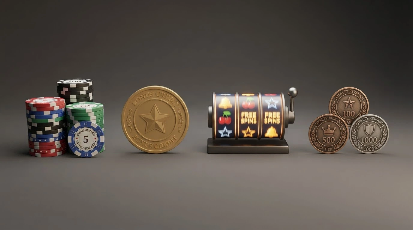 Cuatro iconos que representan los premios del bonus crab: dinero real, bono, tiradas gratis y monedas