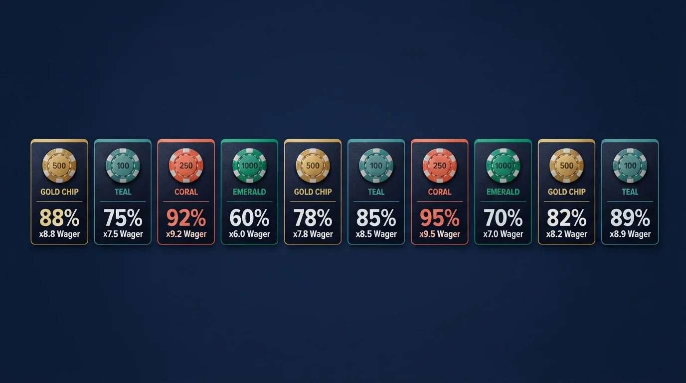 Fila de tarjetas con los logotipos y datos clave de los principales casinos que aceptan USDC, ordenadas para comparación visual