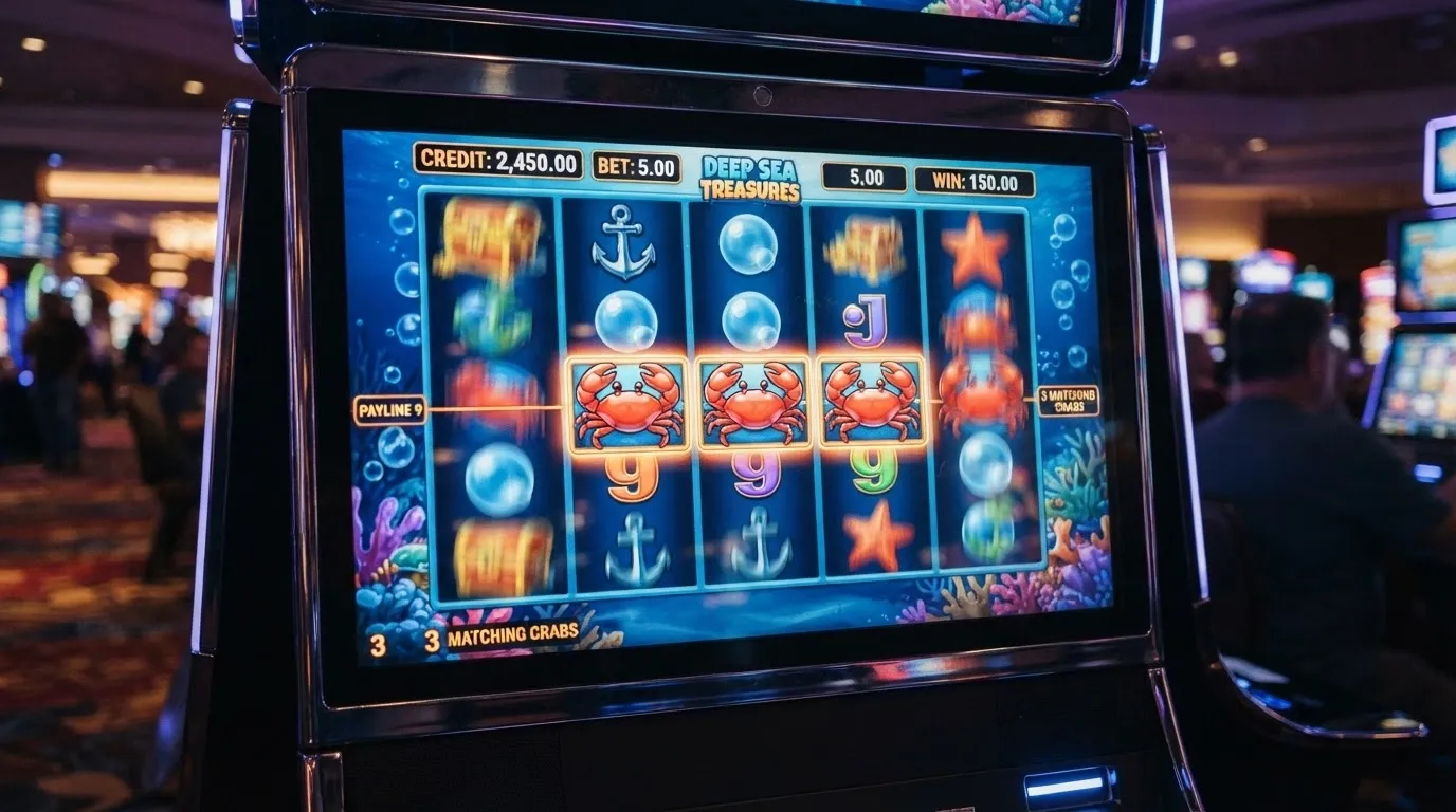 Captura del juego Crab Trap de NetEnt con los cinco rodillos visibles y símbolos de cangrejo y burbujas